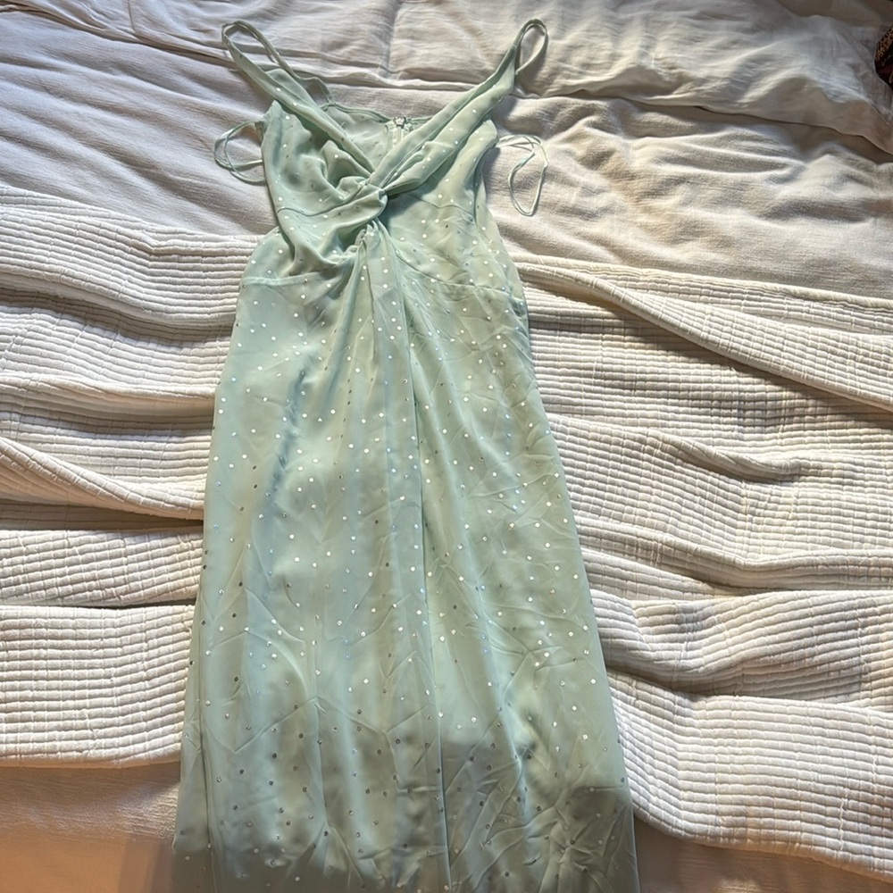 Topshop Seafoam green maxi dress with silver metallic dots